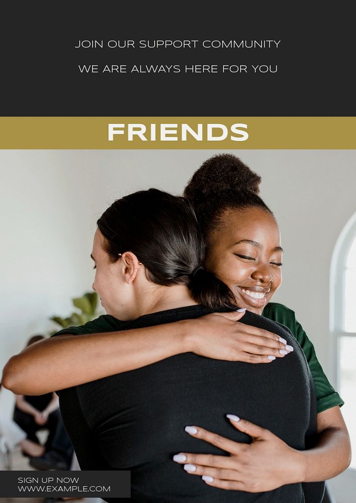 Friends, support community poster template, editable text & design