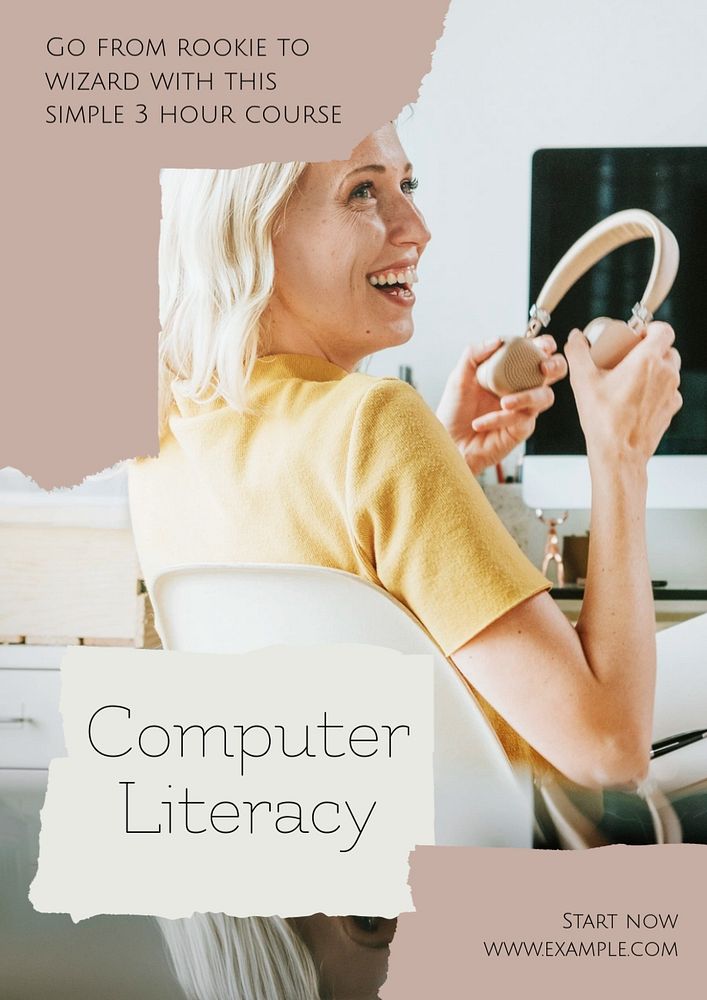 Computer literacy poster template, editable text & design