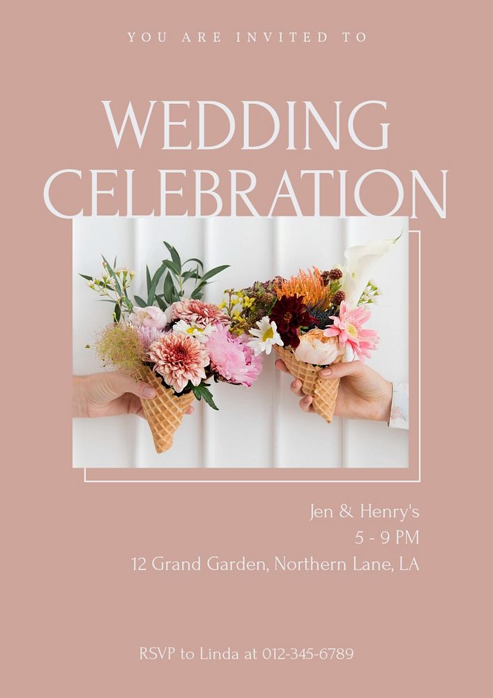 Wedding celebration poster template, editable text & design