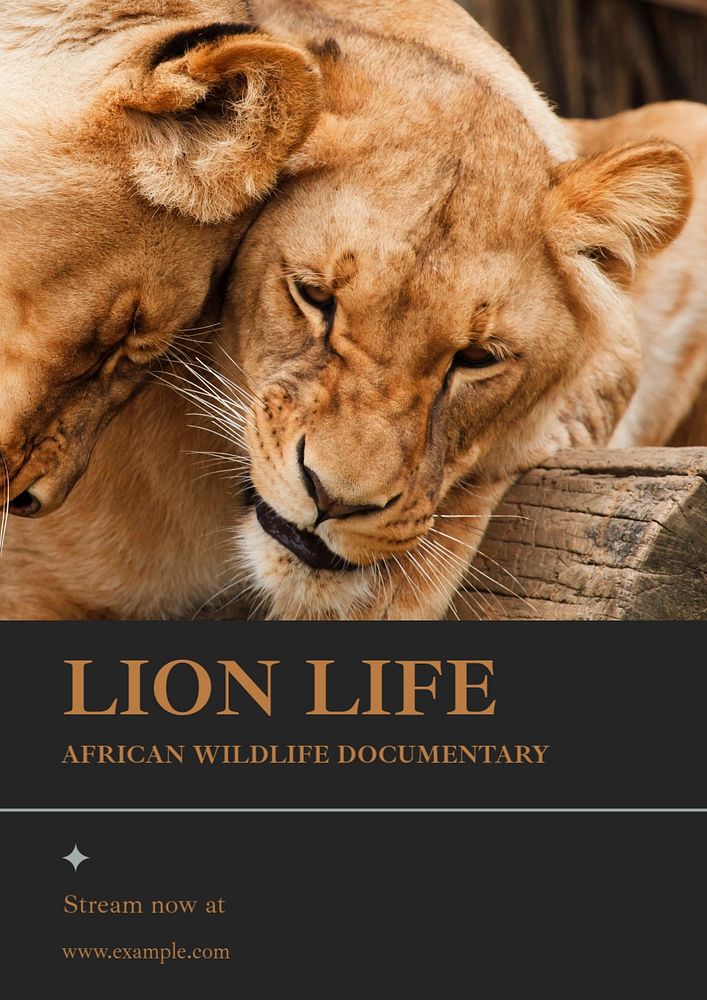 Lion life poster template, editable text & design