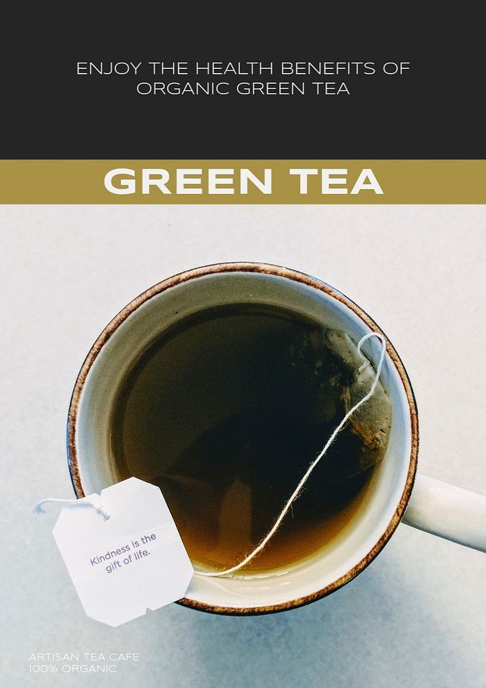 Green tea poster template, editable text & design