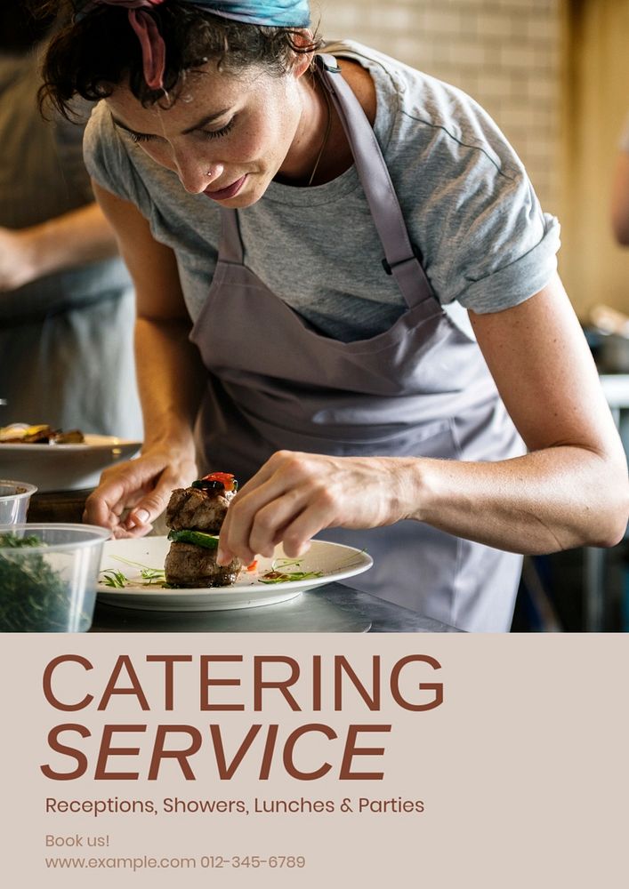 Catering service poster template, editable text & design