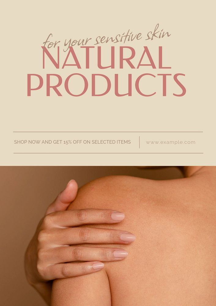 Natural skincare poster template, editable text & design