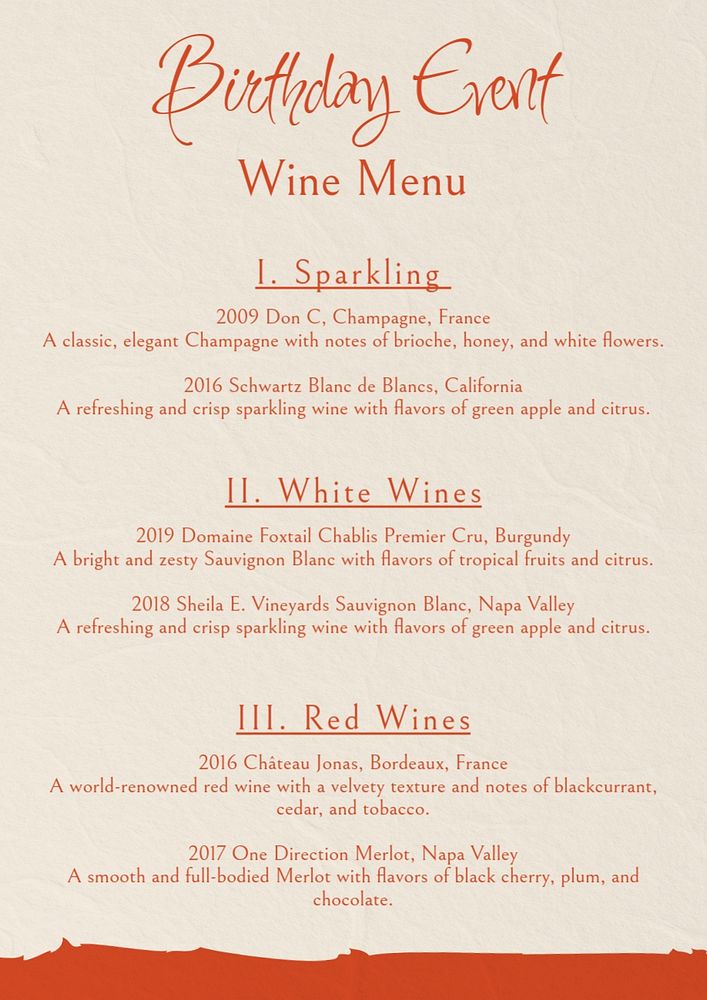 Wine menu poster template, editable text and design