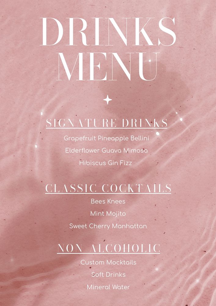 Drinks menu poster template, editable text and design