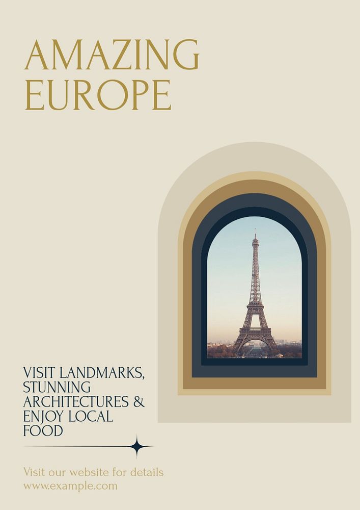 Europe trip poster template, editable text & design