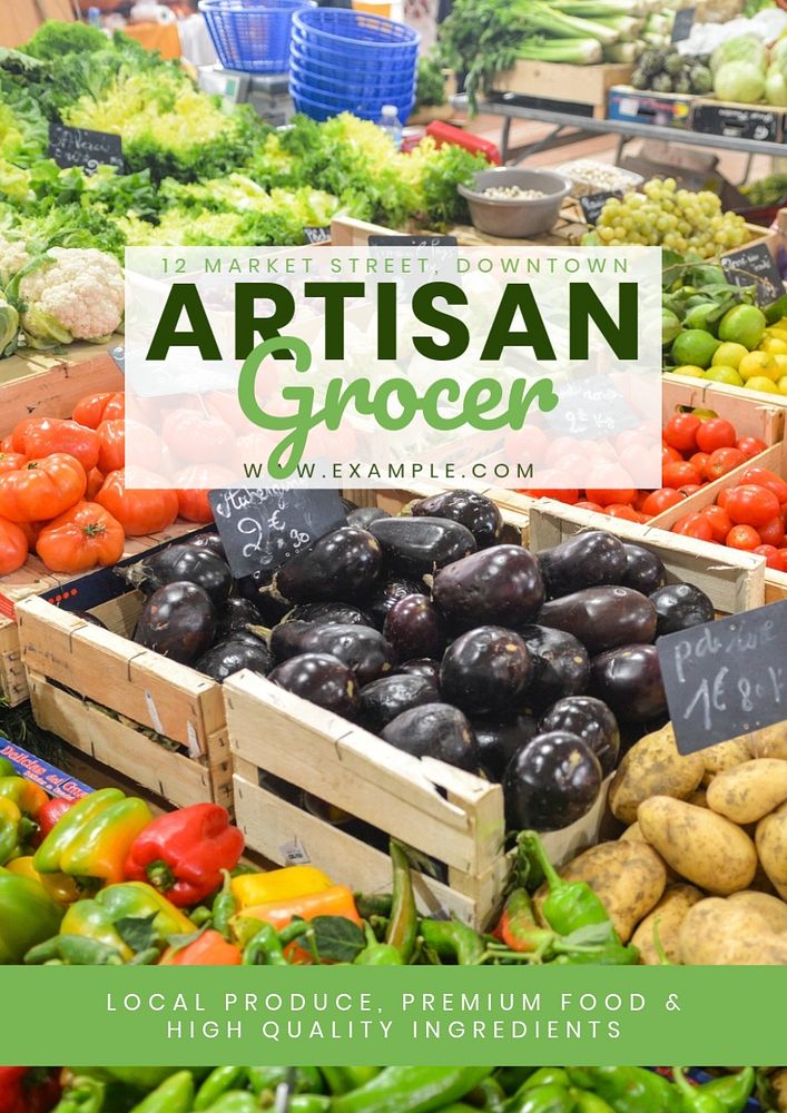 Artisan grocer poster template, editable text & design