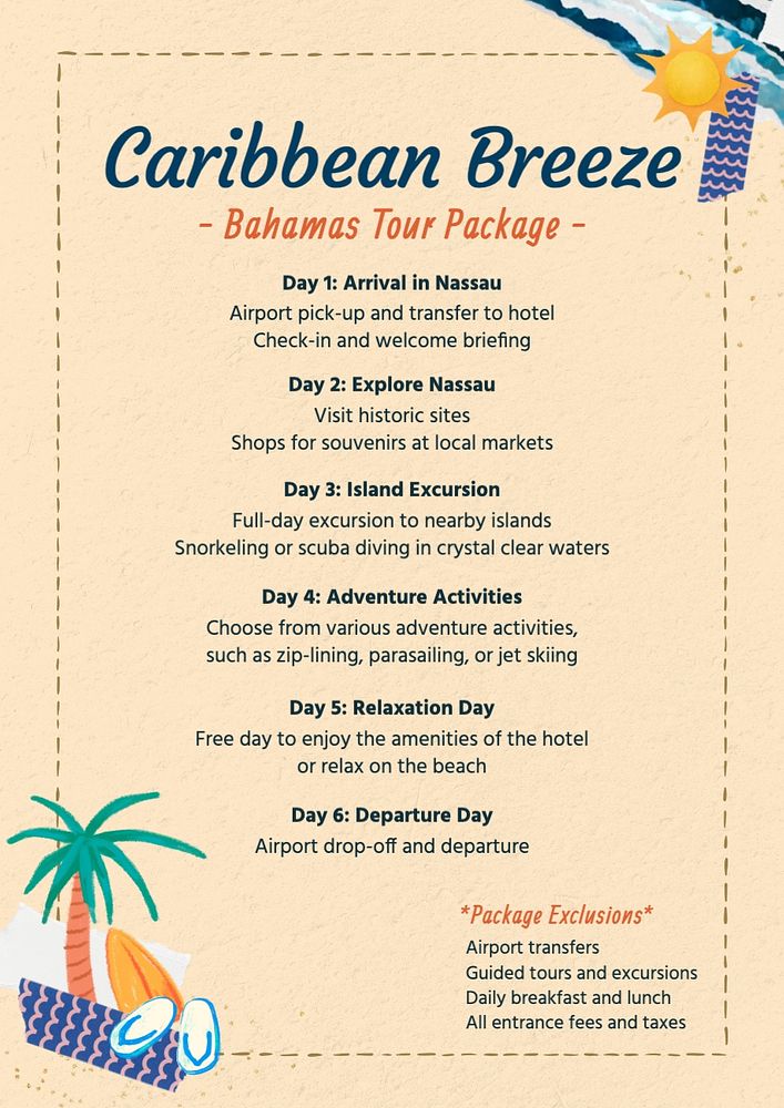 Caribbean breeze tour package editable poster template