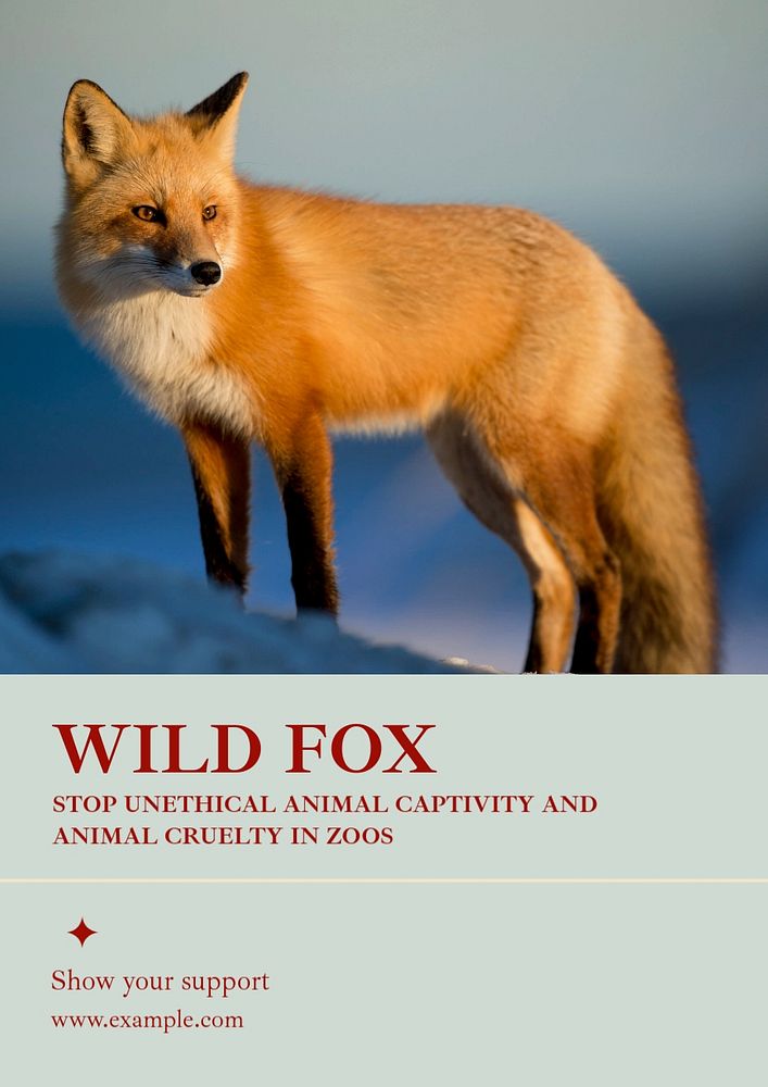 Wild fox poster template, editable text & design