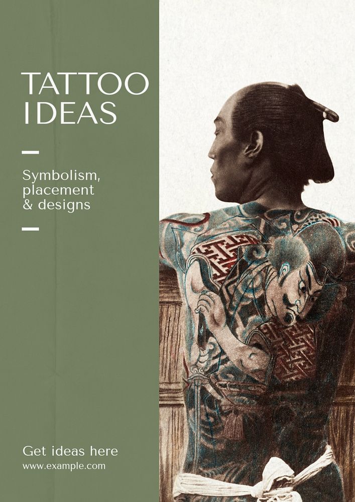 Tattoos inspiration poster template, editable text & design