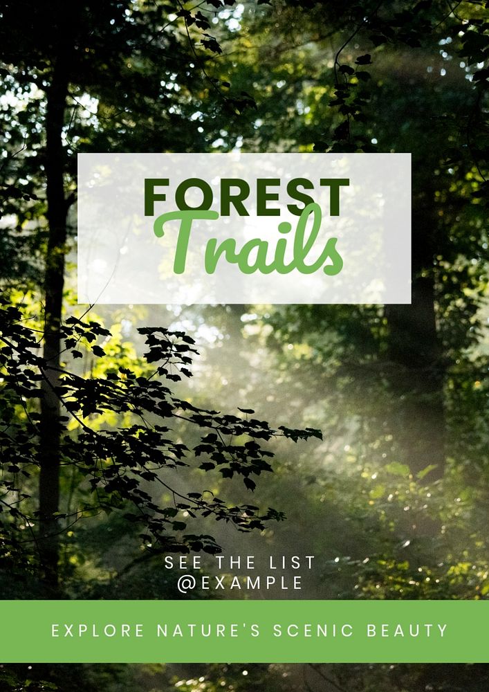 Forest trails poster template, editable text & design