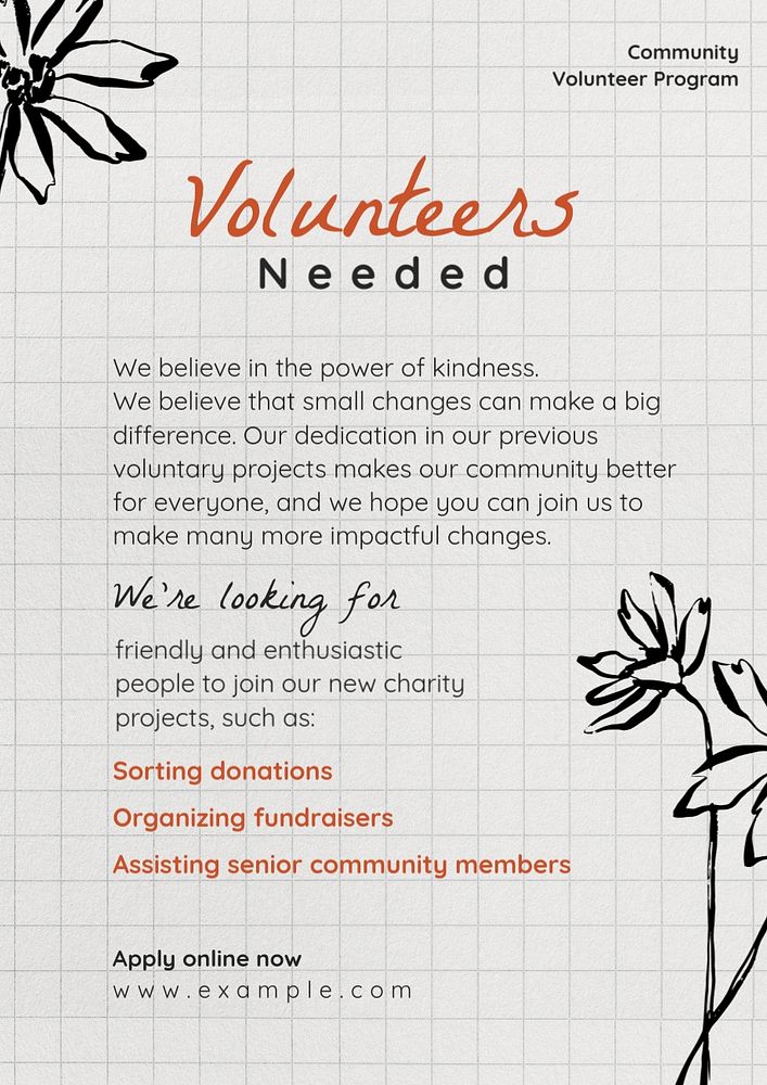 Volunteers needed poster template, editable text and design