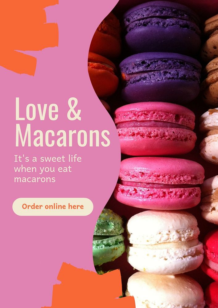 Macarons poster template, editable text & design