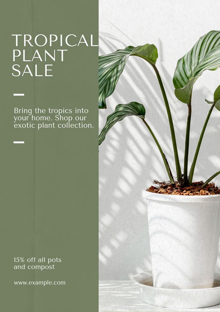 Tropical plant sale poster template, editable text & design