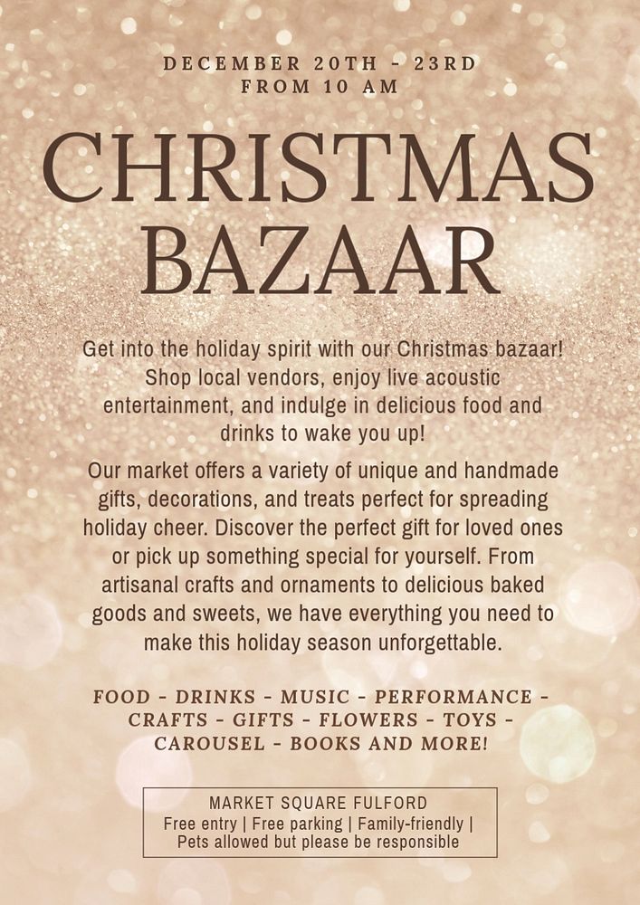 Christmas bazaar poster template, editable text & design