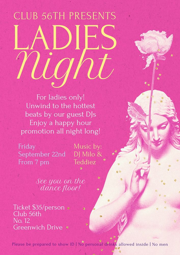 Ladies night poster template, editable text and design