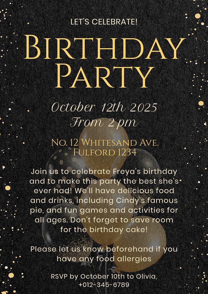 Birthday party poster template, editable text and design