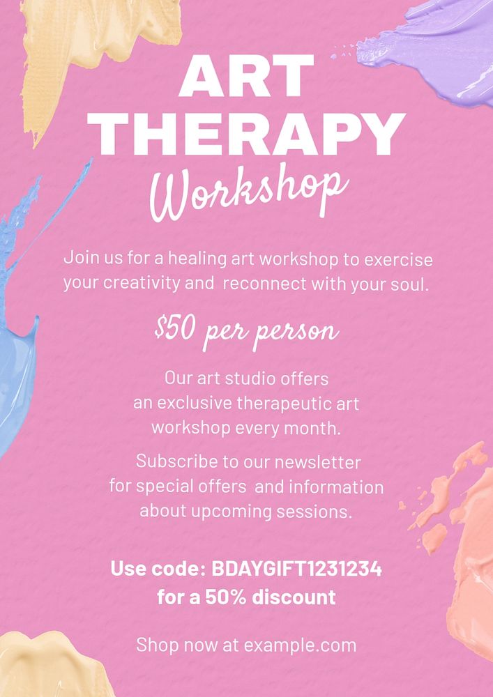 Art therapy workshop poster template, editable design