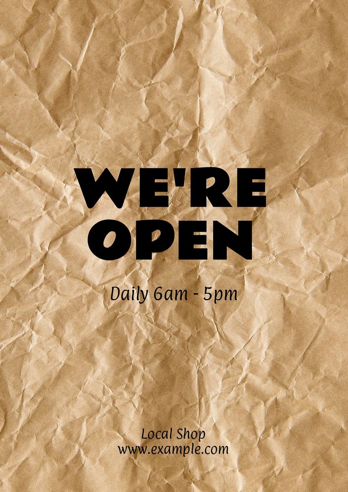 We're open poster template, editable text & design