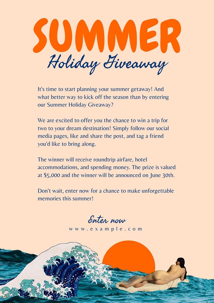 Summer holiday giveaway poster template, editable text and design