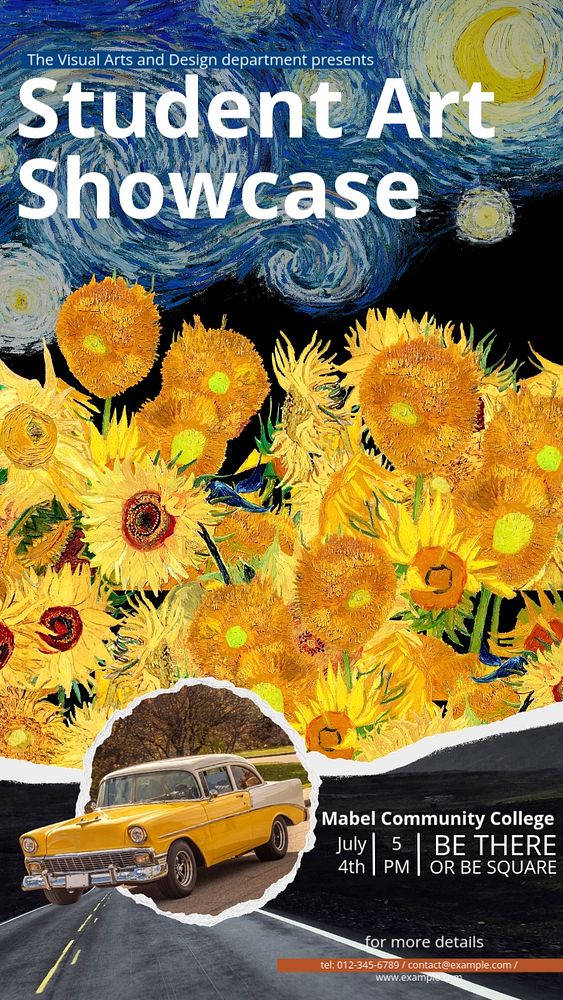 Starry Night Instagram story template, student art showcase, Van Gogh's famous painting remixed by rawpixel