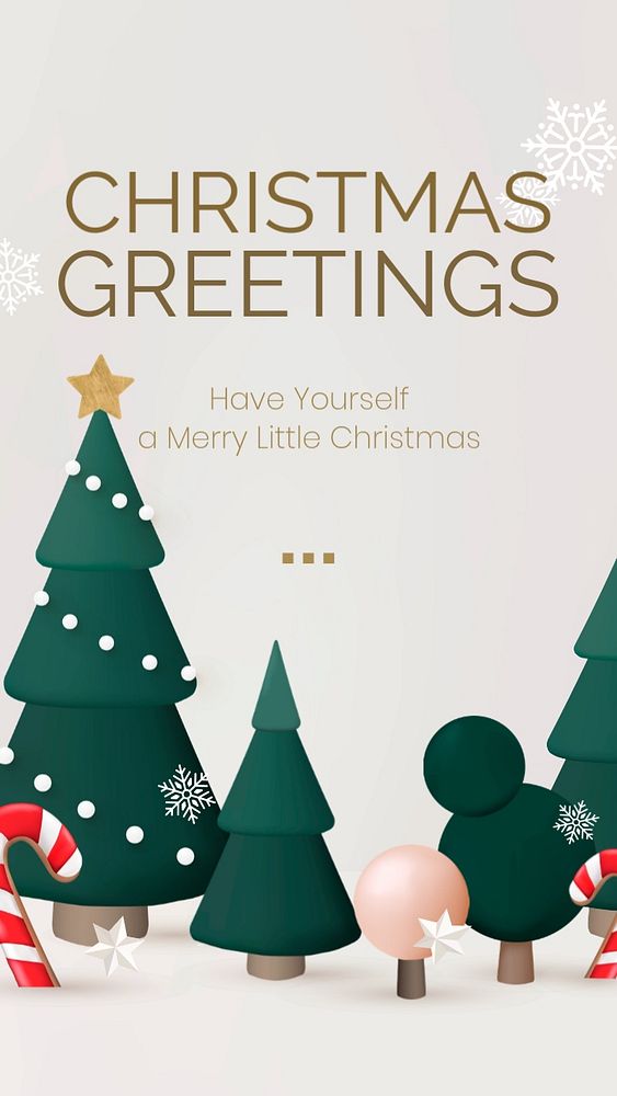 Christmas greetings mobile wallpaper template, editable 3D winter design