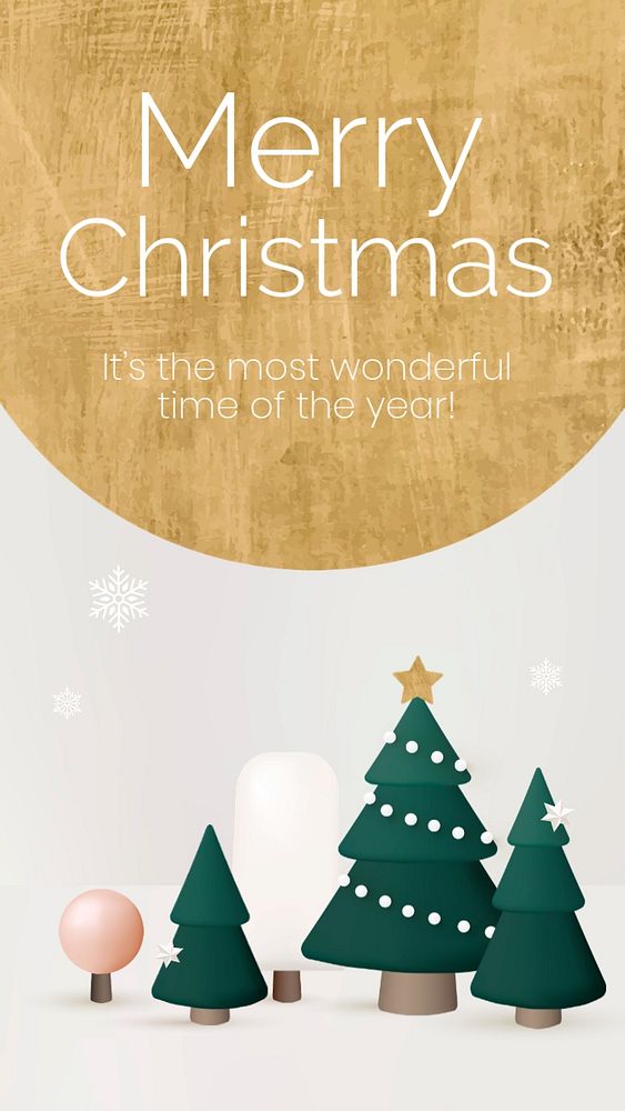 Merry Christmas mobile wallpaper template, editable 3D winter design