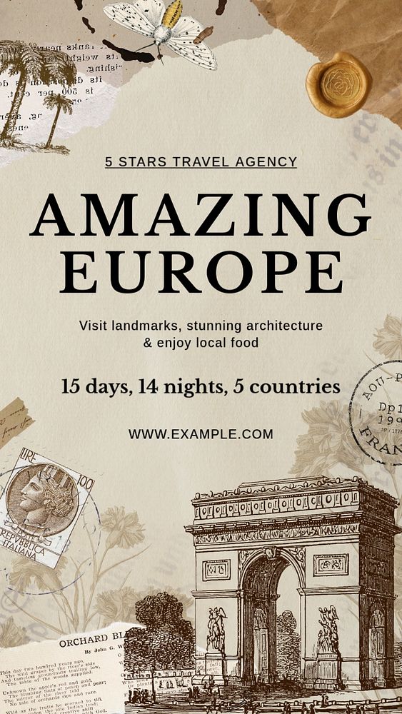 Europe travel Instagram story template, editable text