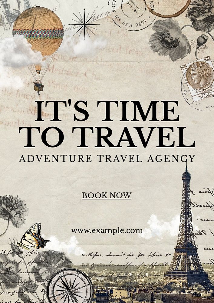 Travel Ephemera poster template, editable text