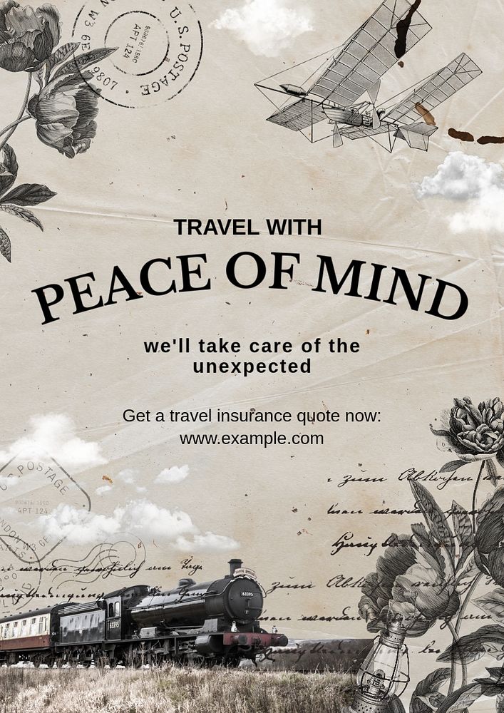 Travel vintage Ephemera poster template, editable text