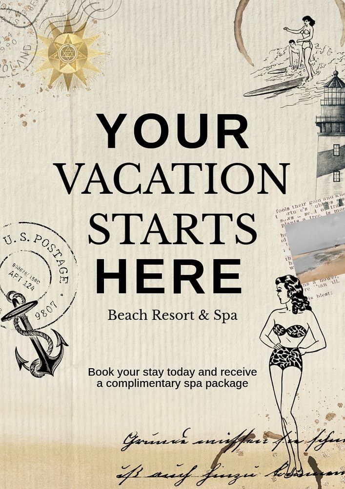 Travel vacation Ephemera poster template, editable text