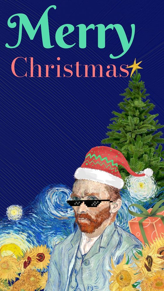 Merry Christmas Instagram story template, Van Gogh's famous artworks, remixed by rawpixel