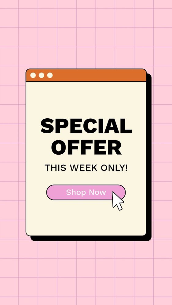 Special offer Instagram story template, pink grid style for online advertisement 