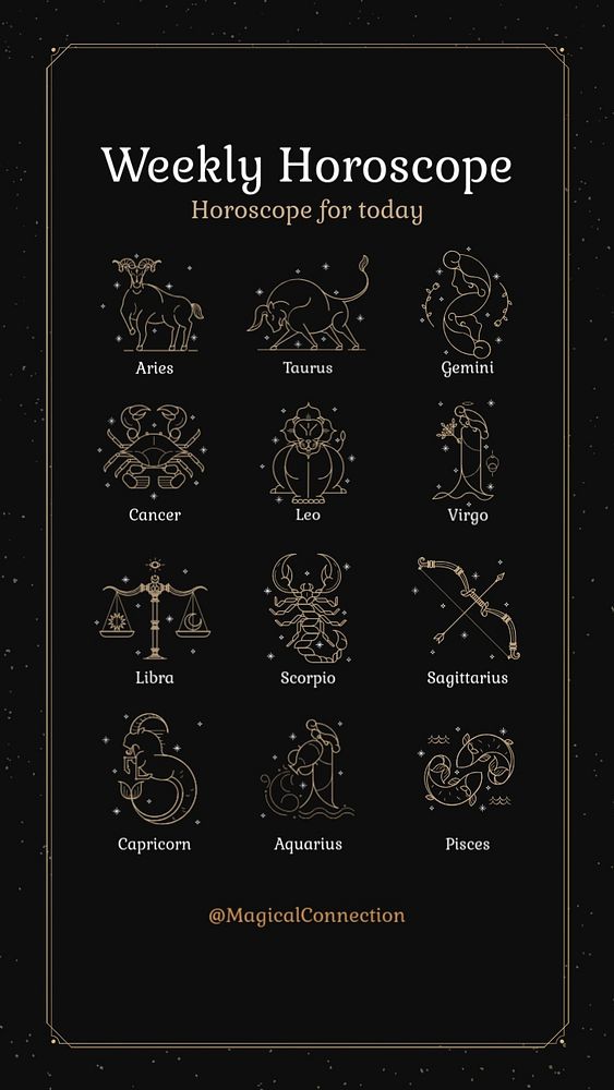 Zodiac sign Instagram story template, editable horoscope, black and gold design 