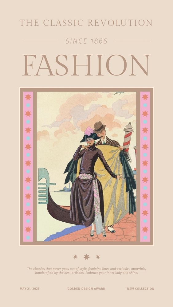 Vintage fashion Instagram story template, famous illustration by George Barbier, remixed by rawpixel.