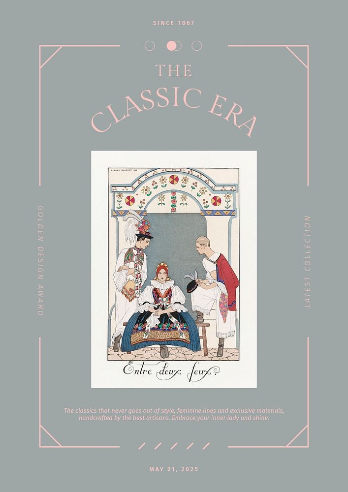 Classic era editable poster template, famous illustration by George Barbier, remixed by rawpixel.