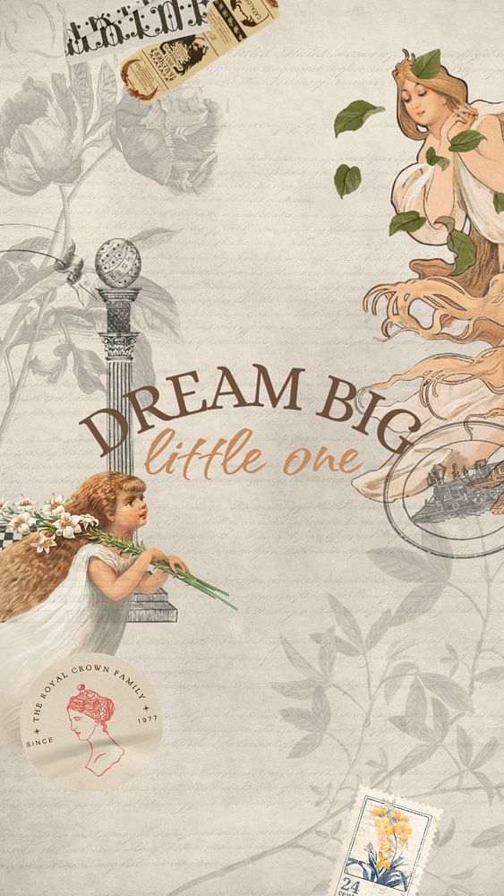 Dream big quote  Instagram story template, vintage ephemera remix