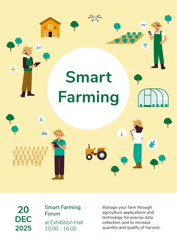 Smart farming fair poster template, editable agricultural technology design