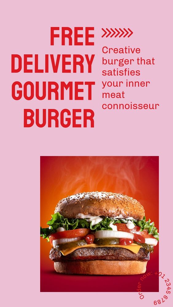 Free delivery gourmet burger  Instagram story template, editable design for social media