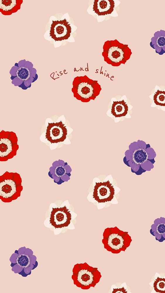 Flower aesthetic iPhone wallpaper template, rise and shine quote, editable design