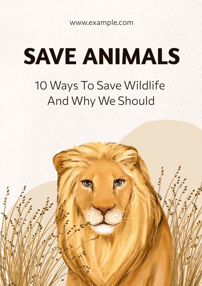 Save wildlife poster template, editable hand-drawn nature