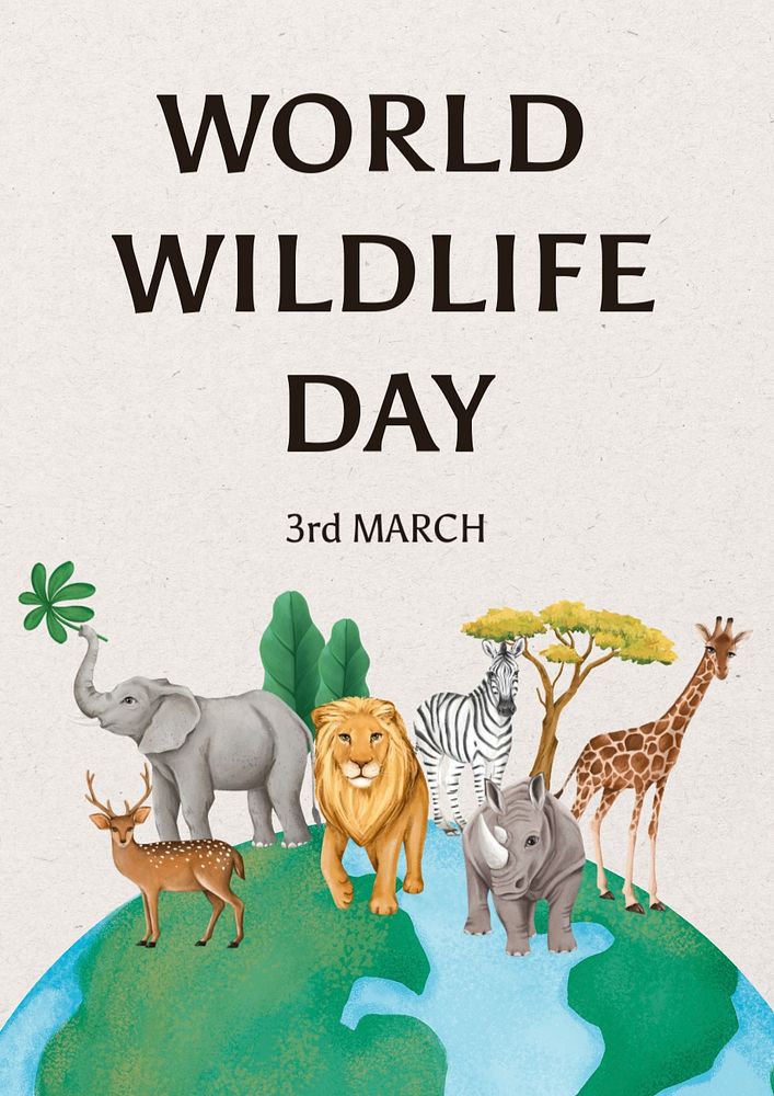 World Wildlife Day poster template, editable hand-drawn nature