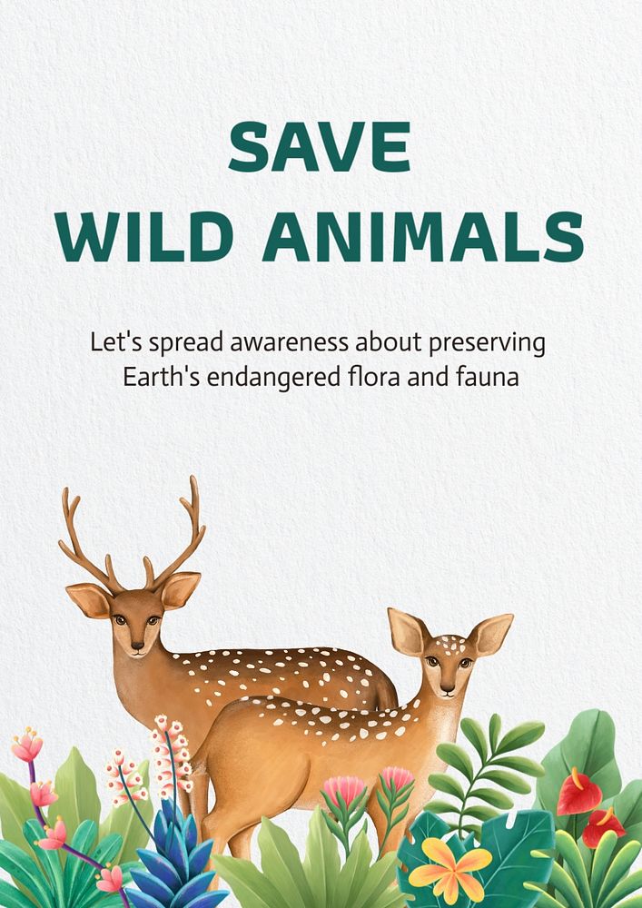 Wildlife conservation poster template, editable hand-drawn nature