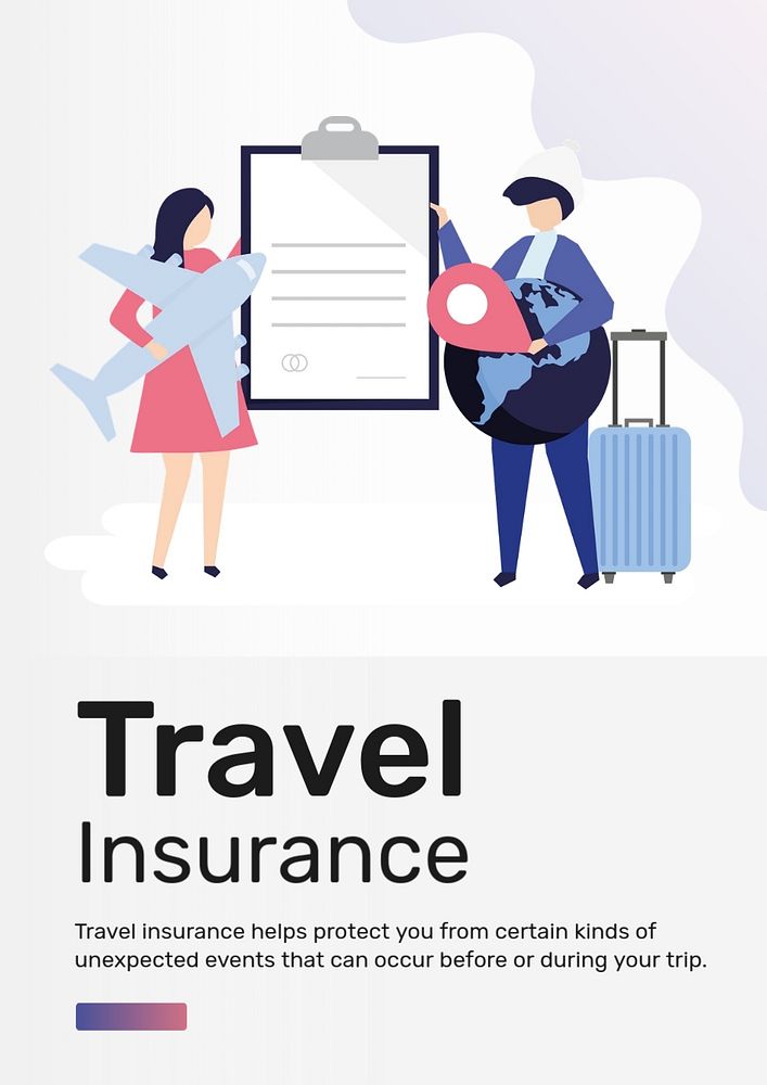 Travel insurance poster template, editable text & flat graphic