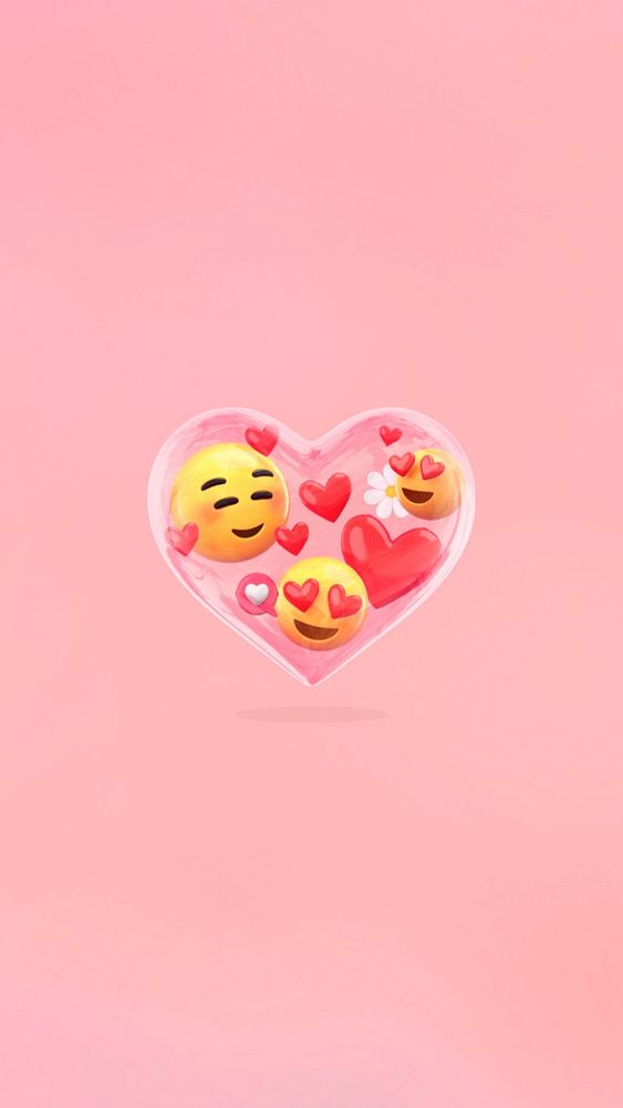 3D Valentine's emoticon iPhone wallpaper illustration