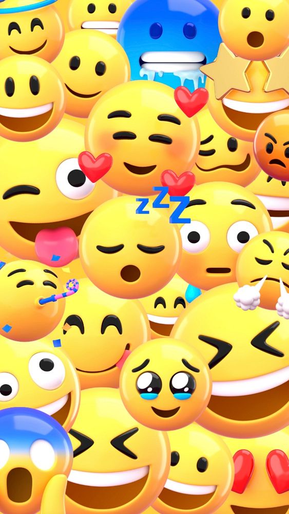 Cute emoticons mobile wallpaper, 3D rendering, editable design