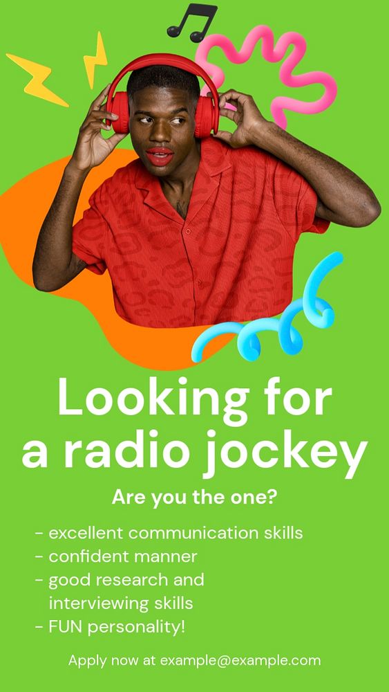 Radio jockey Instagram story template, editable text and funky design