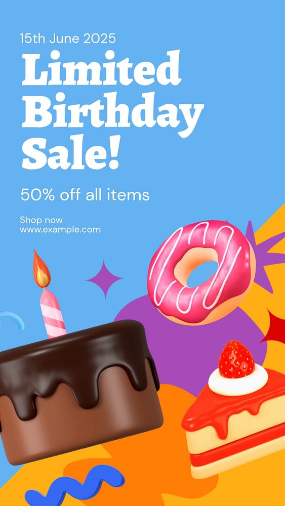 Birthday sale Instagram story template, editable text and funky design