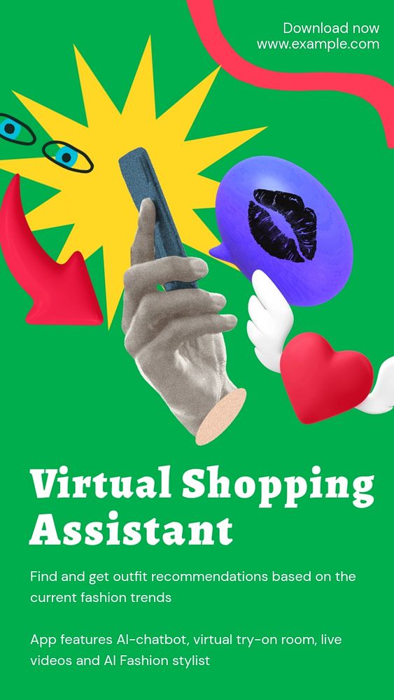 Virtual shopping assistant Instagram story template, editable text and funky design