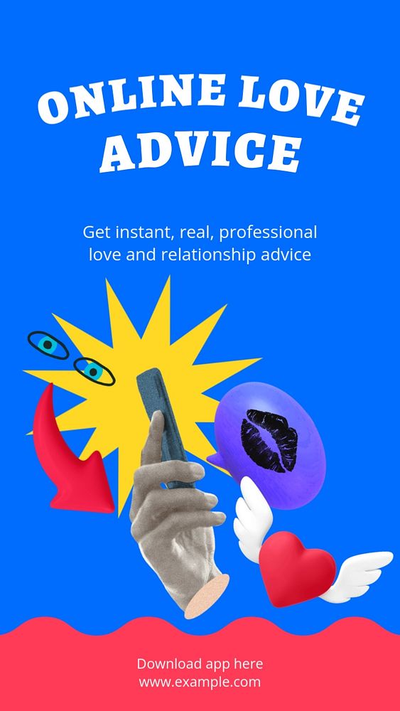 Love advice application Instagram story template, editable text and funky design